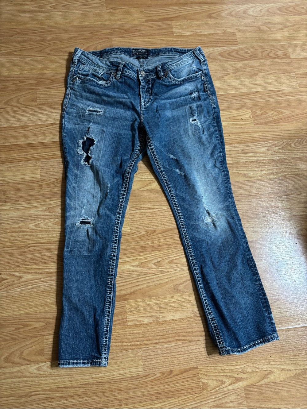 Silver Jeans Distressed Dark Blue Skinny Jeans